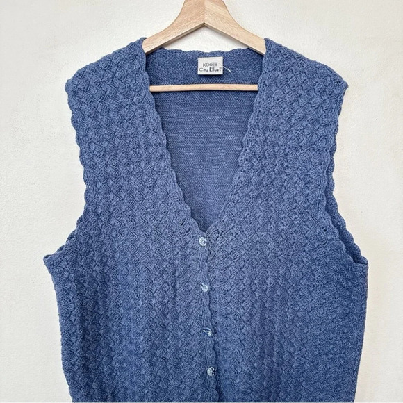 Koret City Blues Womens Large Cottagecore Ramie Blue Knitted Vintage Vest - Picture 5 of 13
